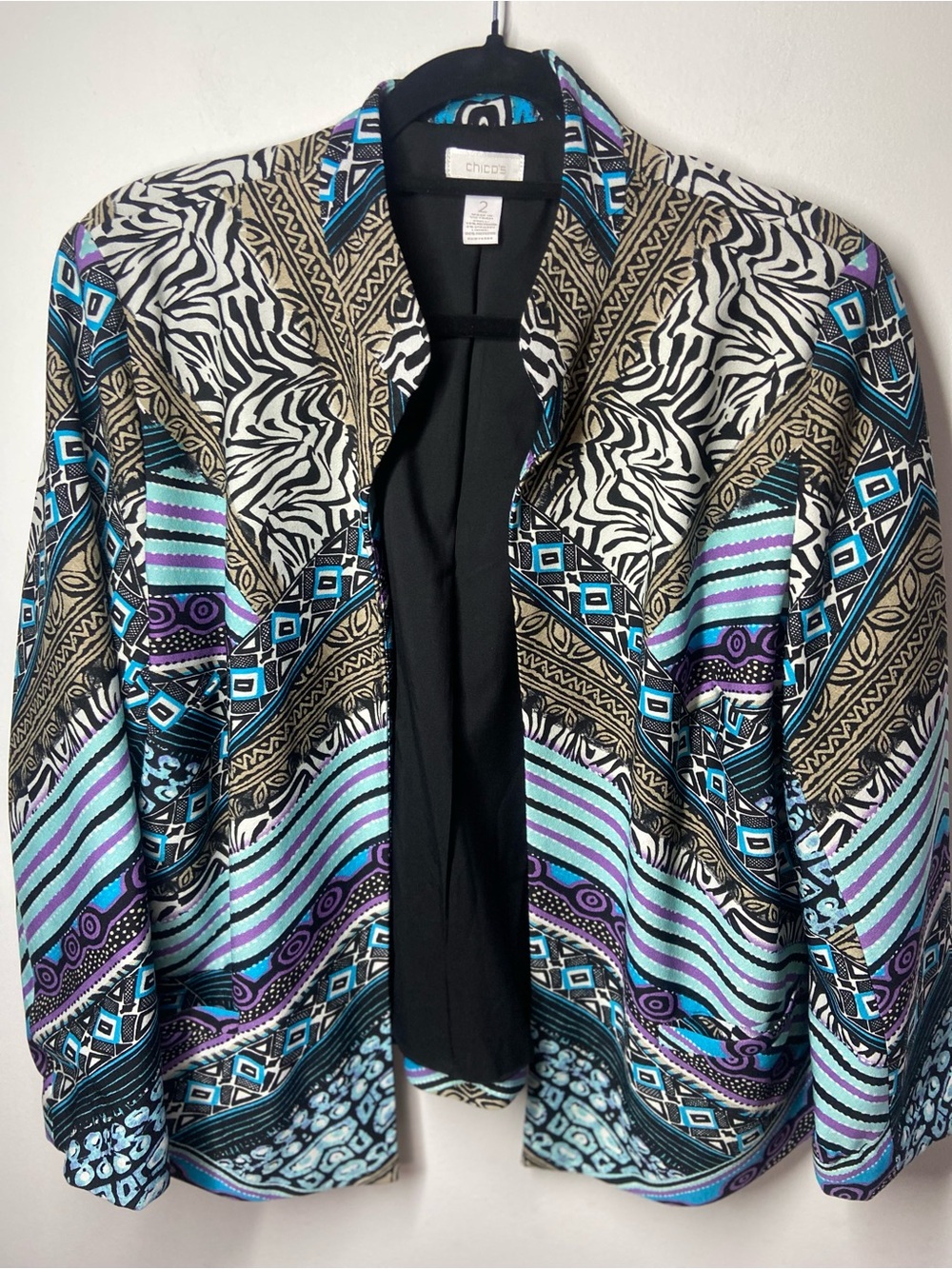 Chico's Multicolor Geometric & Zebra Print Open Jacket
